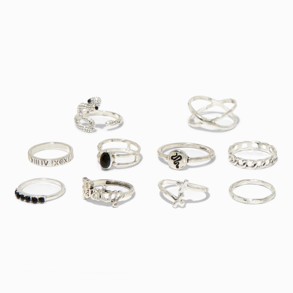Stackable Ring Set silver tone 10 rings
